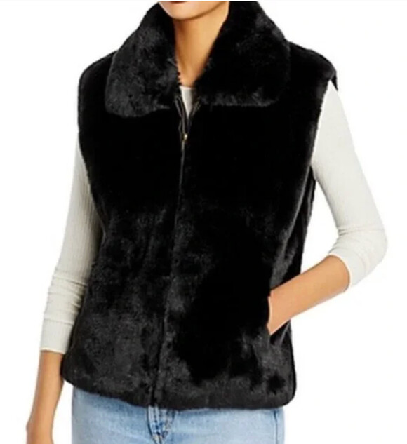 Surell Jackets & Blazers - Surell 100% Rabbit Fur Woman's Black Vest size small medium big collar hook eye